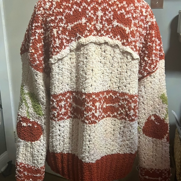 SHEIN  cherry Colorblock Bouclé Cardigan in Cream and Rust with Green Accent - Picture 5 of 5